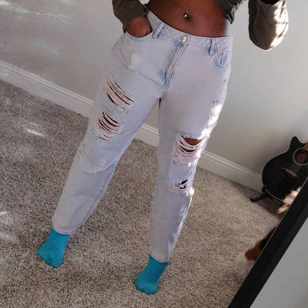 Faded Pink Distressed Denim Boyfriend Jeans - Picture 8 of 8